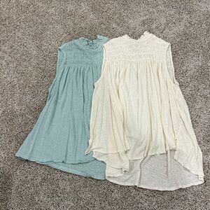 A New Day Textured Ruffle Tops in Soft Blue and Ivory